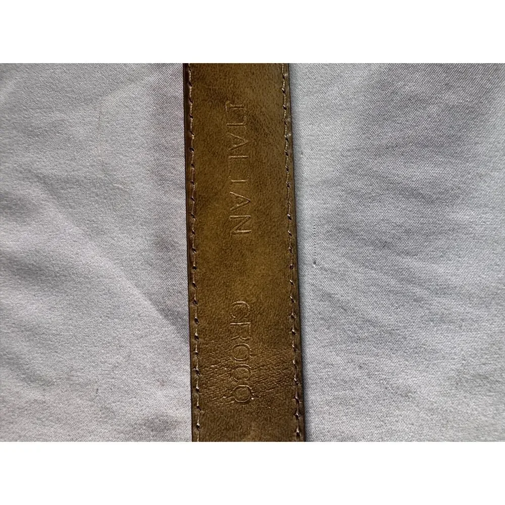 Vintage Lady Canterbury Italian Croco Leather Belt Brown Western Buckle 35